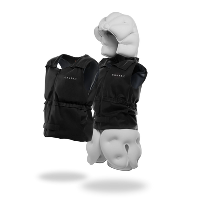 Chutex Elder airbag vest made in France, front and side view, senior fall protection