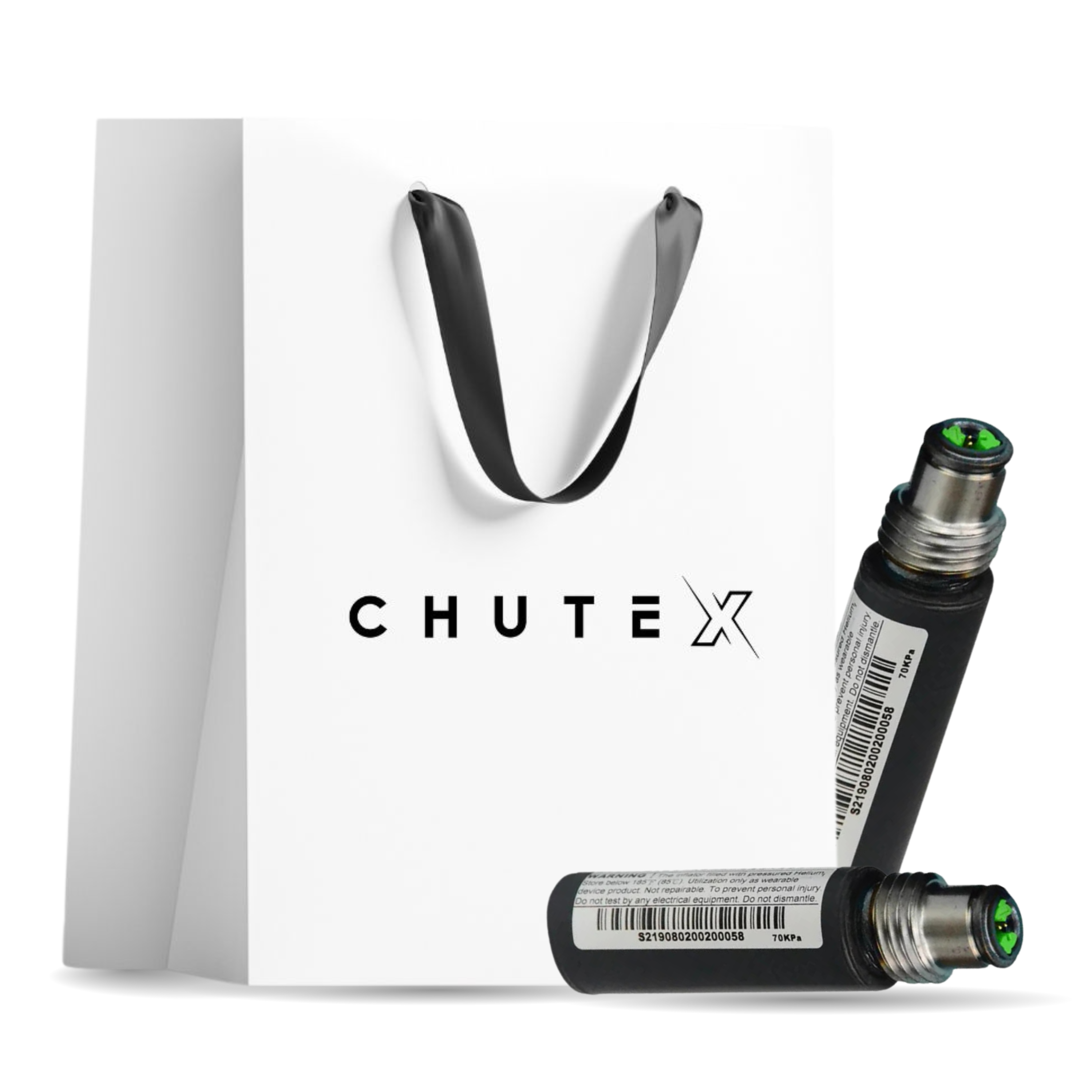 Chutex Elder replacement helium cartridges with branded refill packaging bag for fall protection airbag vest