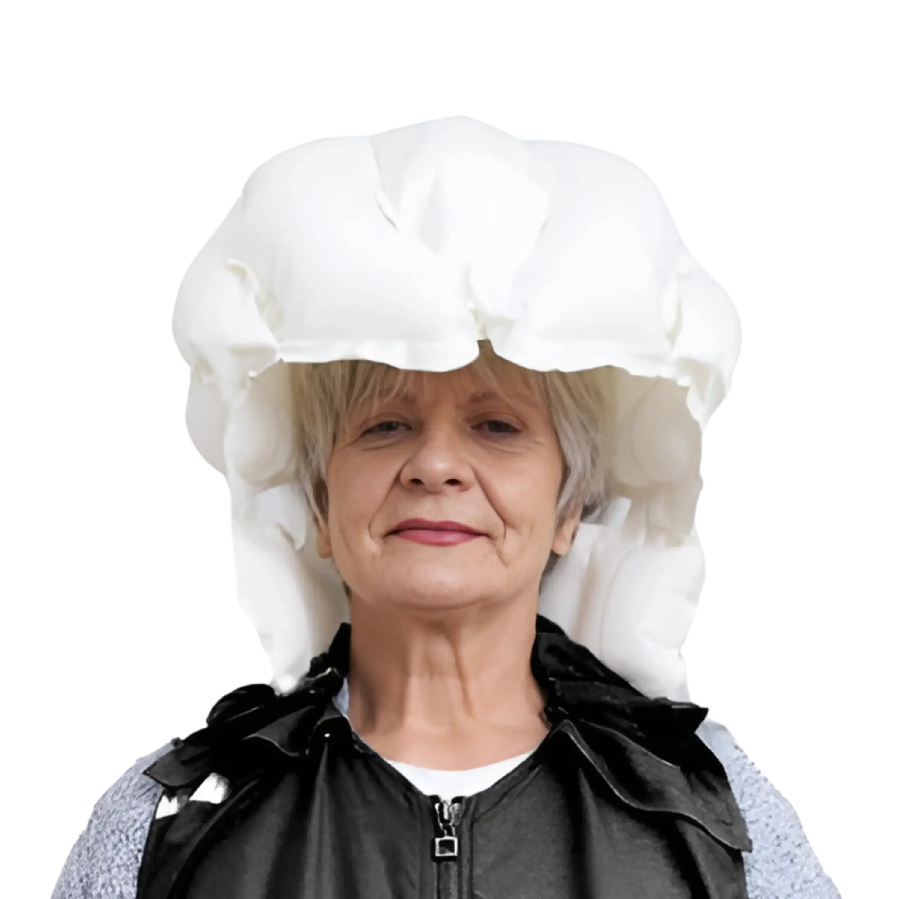 Elderly person wearing Chutex Elder vest with inflated airbag, French-made fall protection